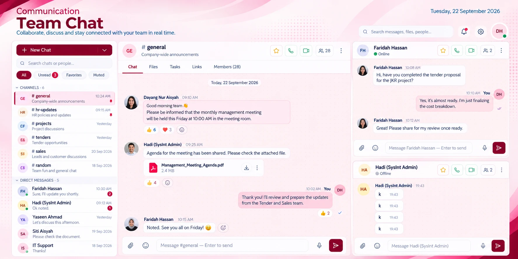Team Chat screen in the Communication module