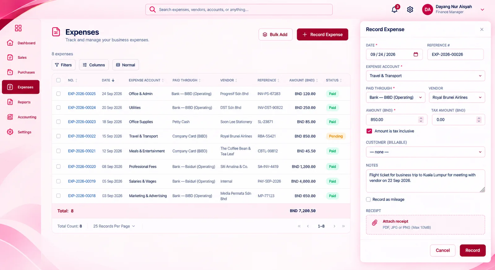 General Ledger screen in the Finance module