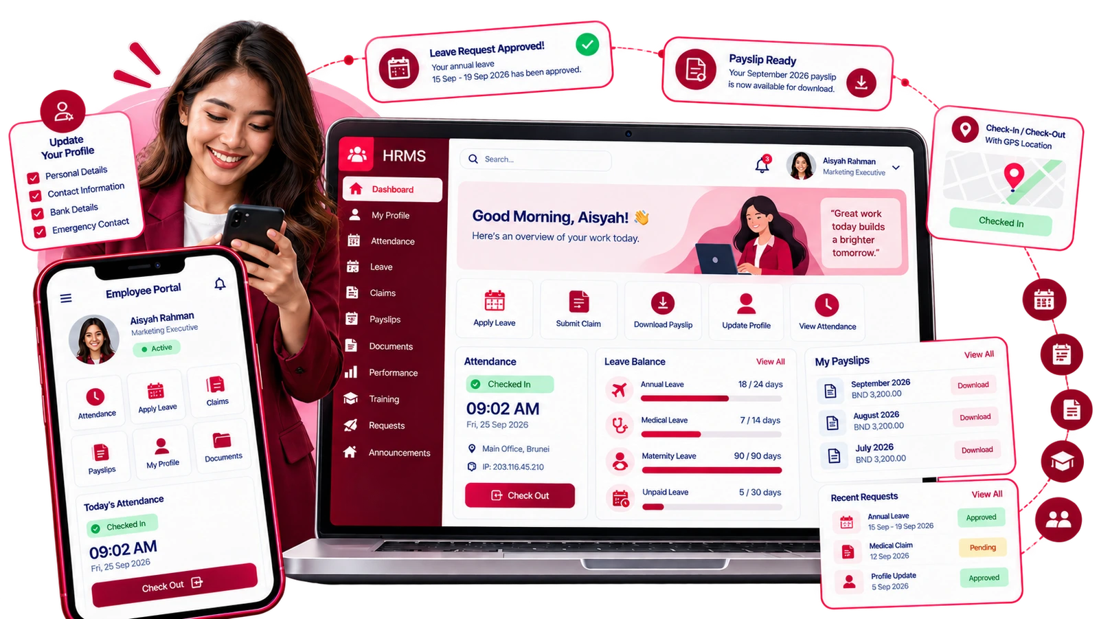 Employee Self-Service screen in the HRMS module