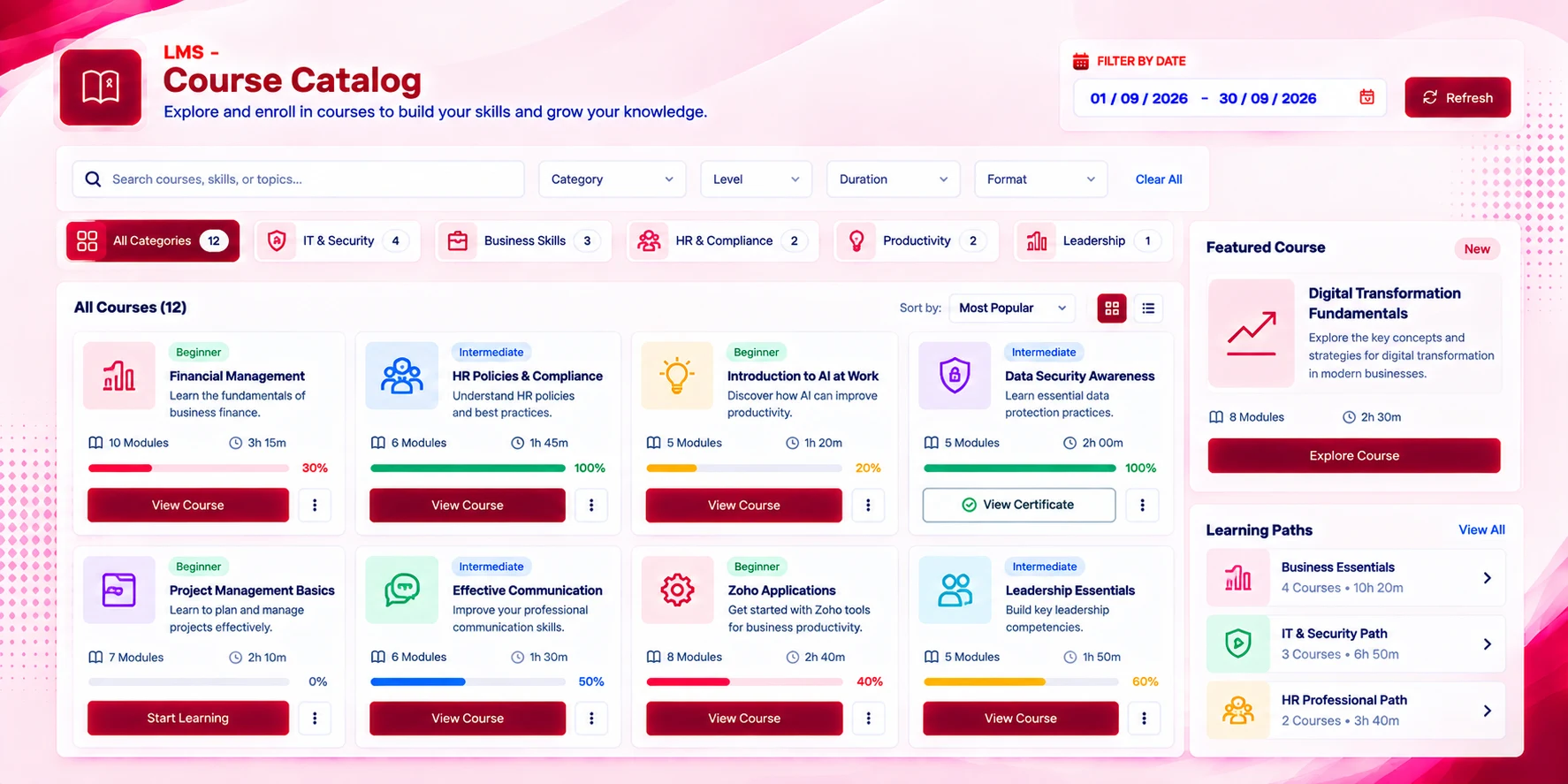 Course Builder screen in the LMS module