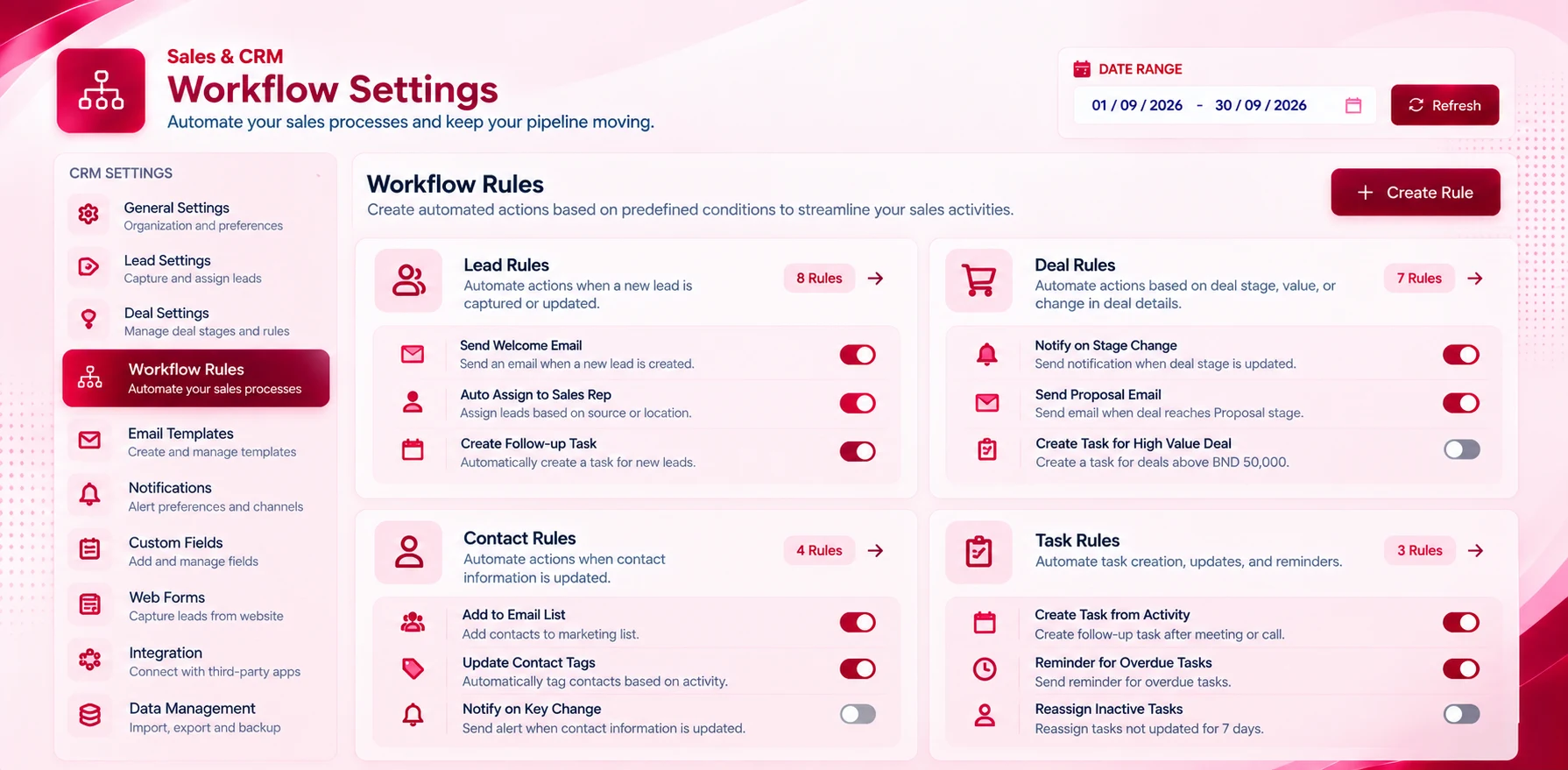 Proposals & Quotations screen in the Sales & CRM module