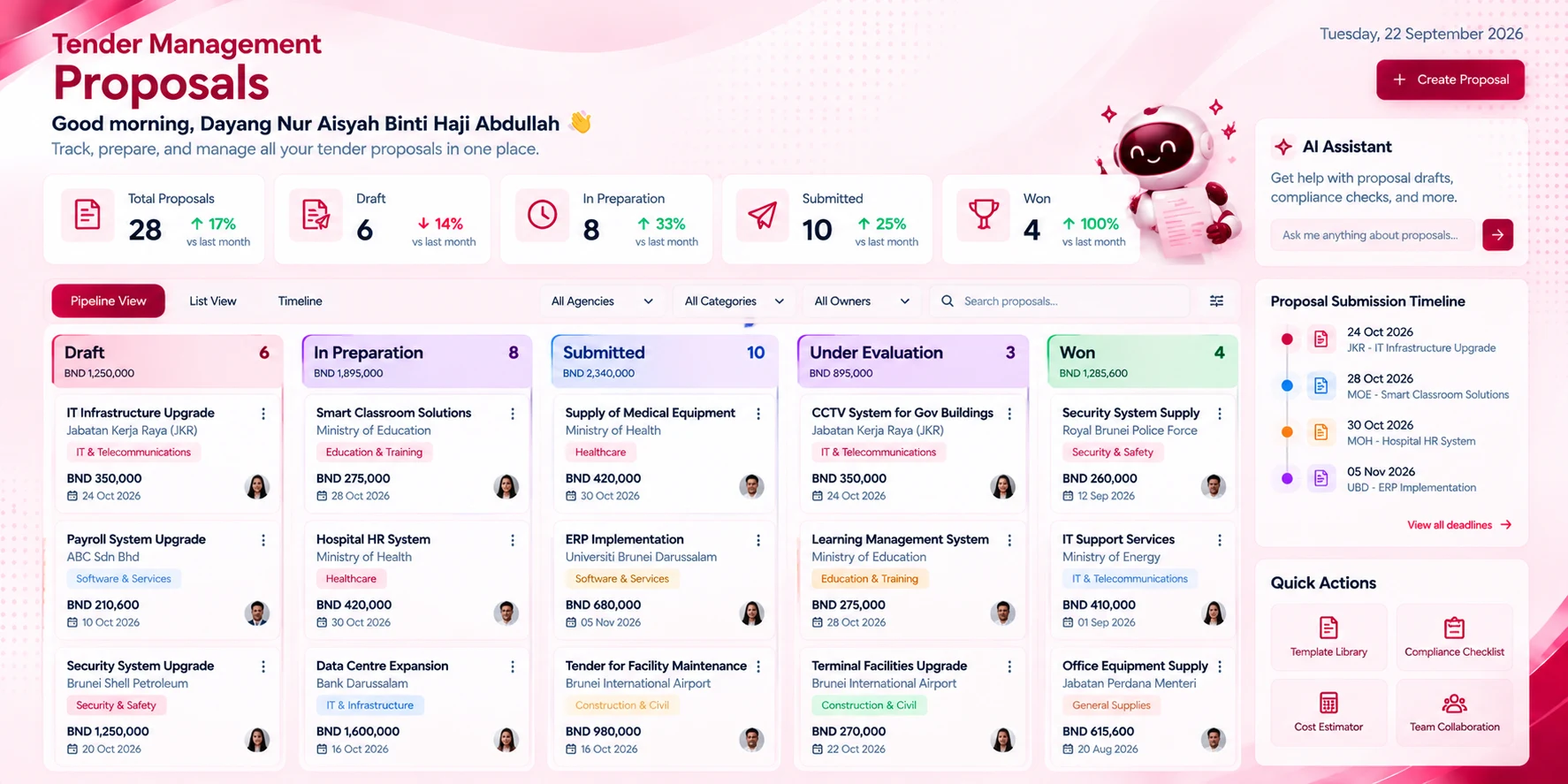 AI Proposal Drafting screen in the Tender Management module